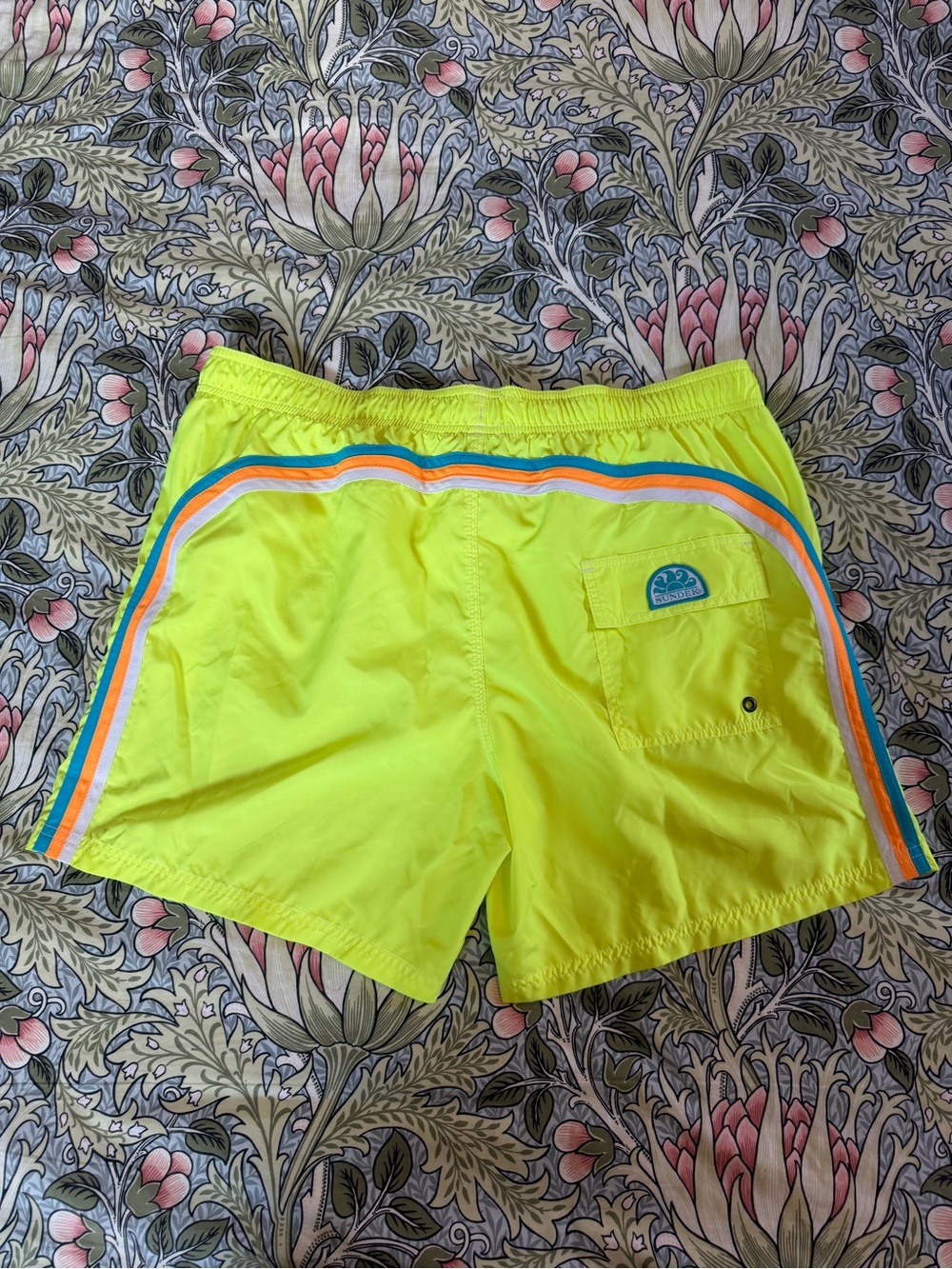 Sundek Men’s Neon Yellow Retro Stripe Swim Trunks